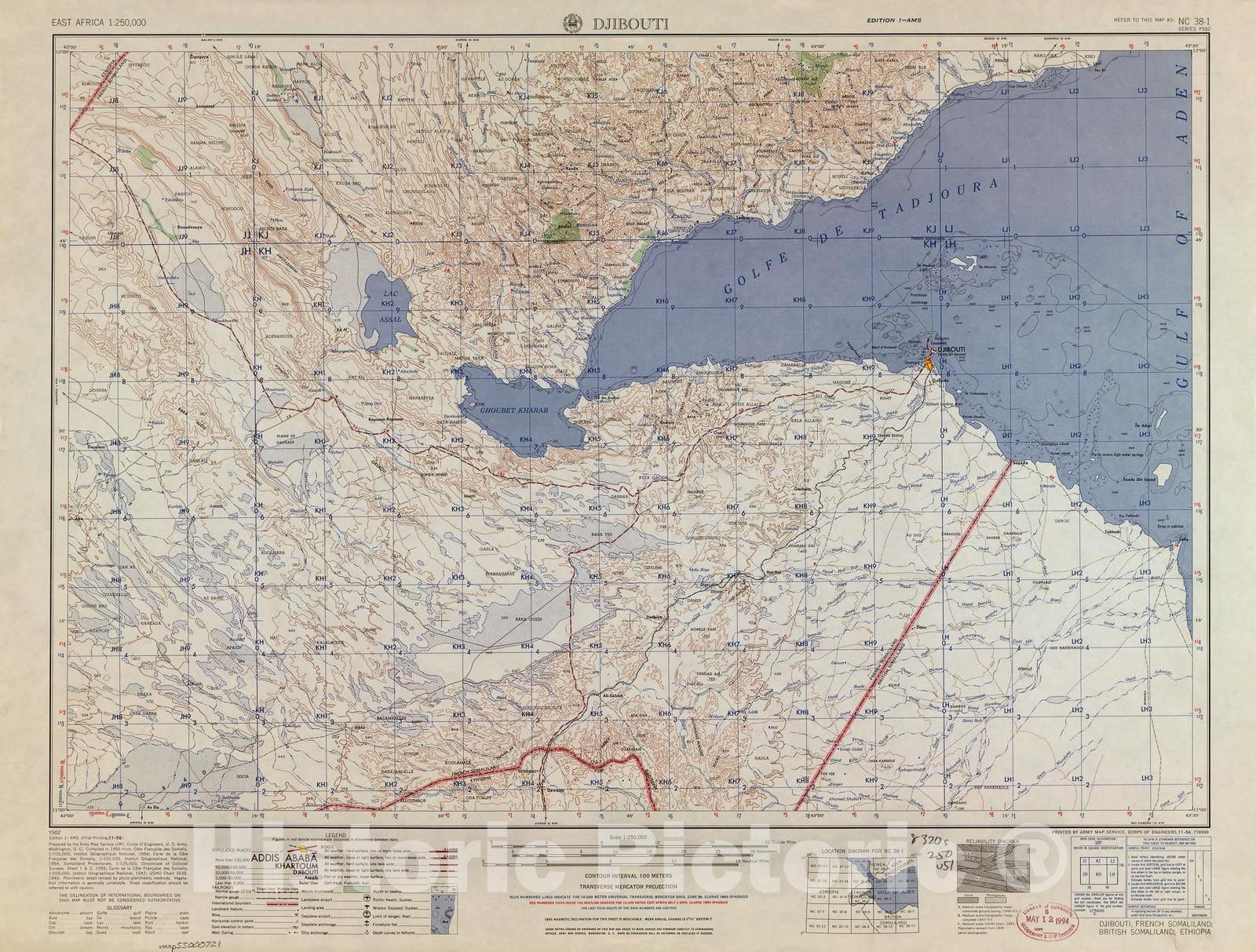 Historic 1954 Map - East Africa 1:250,000. - Djibouti