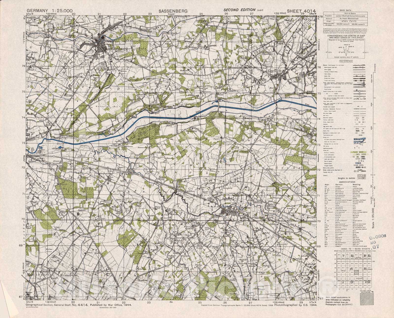 Historic 1943 Map - Germany 1:25,000. - Sassenberg - 2nd ed Sheet 4014 - M841