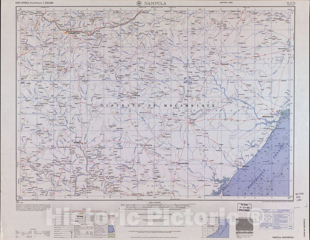 Historic 1954 Map - East Africa 1:250,000. - Nampula