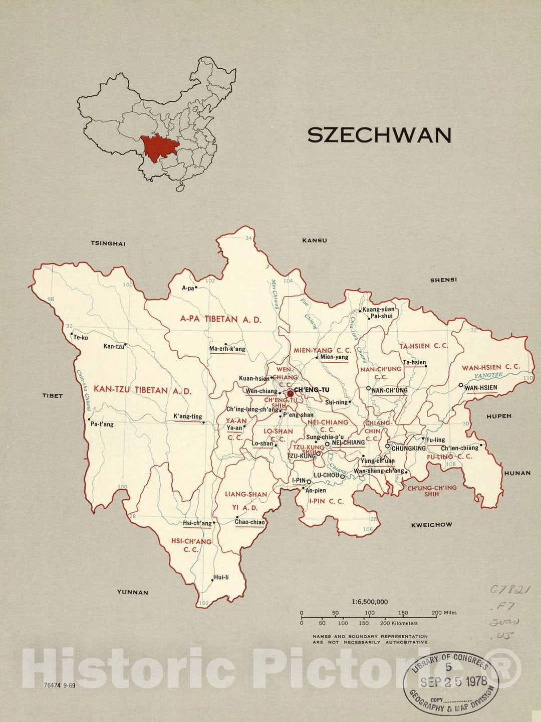 Historic 1969 Map - China, Administrative divisions. - Szechwan