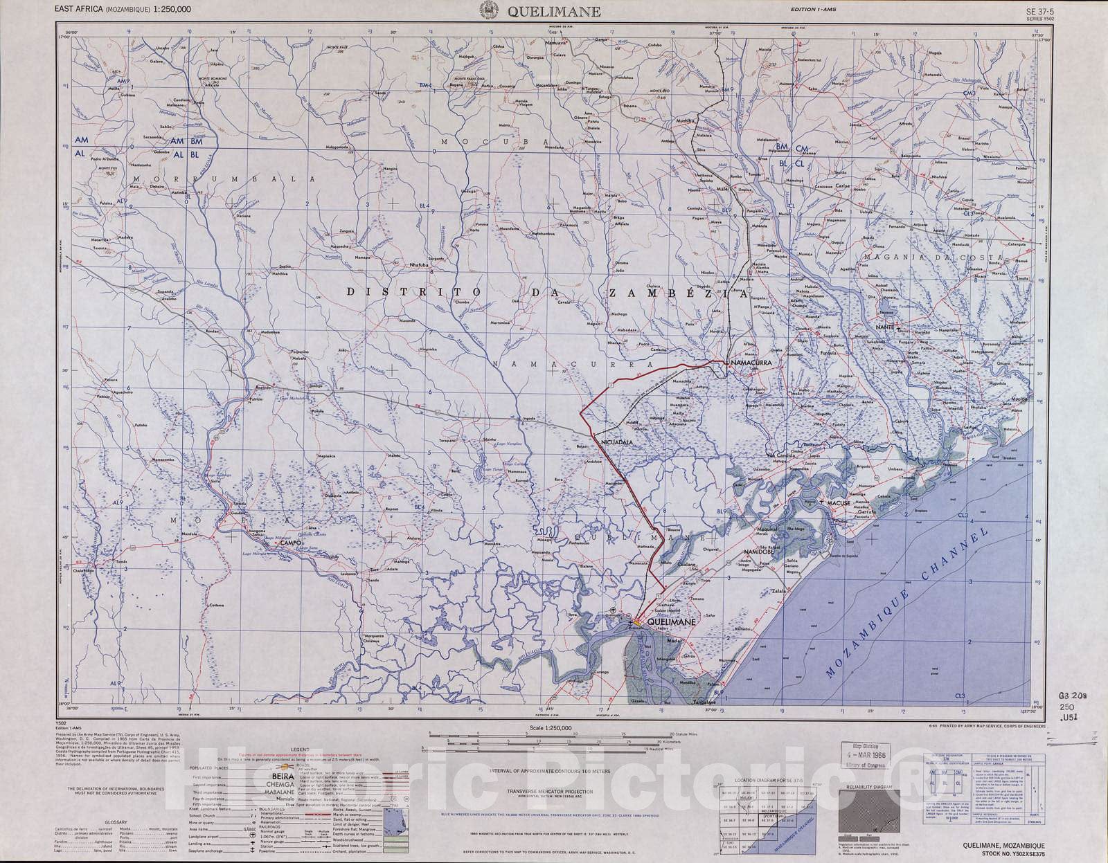 Historic 1954 Map - East Africa 1:250,000. - Quelimane