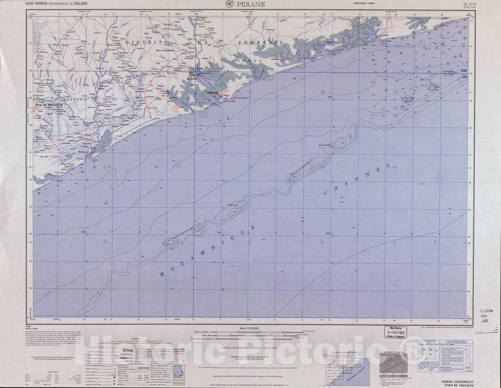 Historic 1954 Map - East Africa 1:250,000. - Pebane