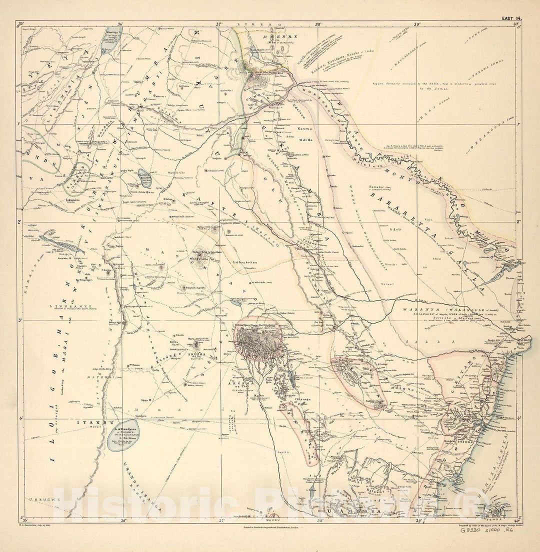 Historic 1881 Map - A map of Eastern Equatorial Africa - East 14