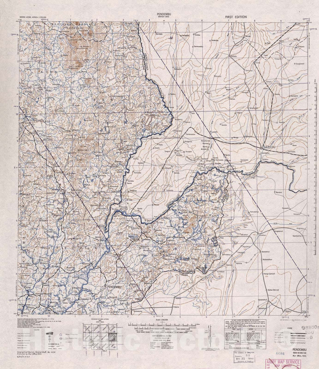 Historic 1942 Map - Sierra Leone, Africa - 1:250,000 - Pendembu - 1st ed.