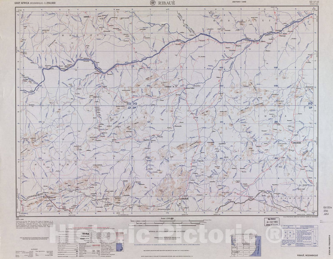 Historic 1954 Map - East Africa 1:250,000. - Ribaue