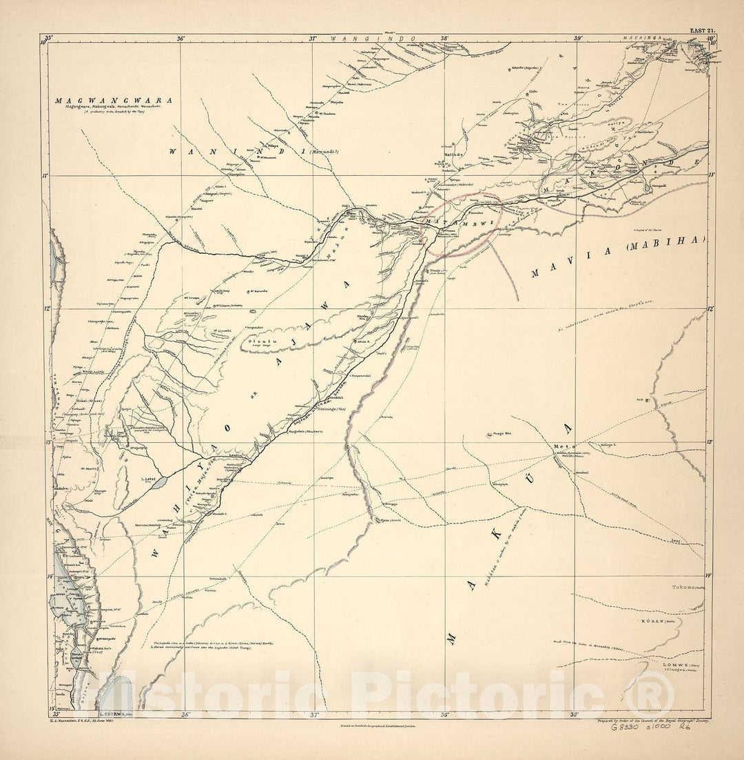 Historic 1881 Map - A map of Eastern Equatorial Africa - East 21