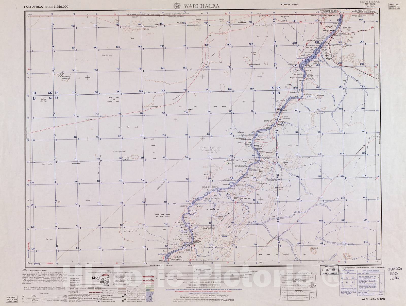 Historic 1954 Map - East Africa 1:250,000. - Wadi Halfa 1