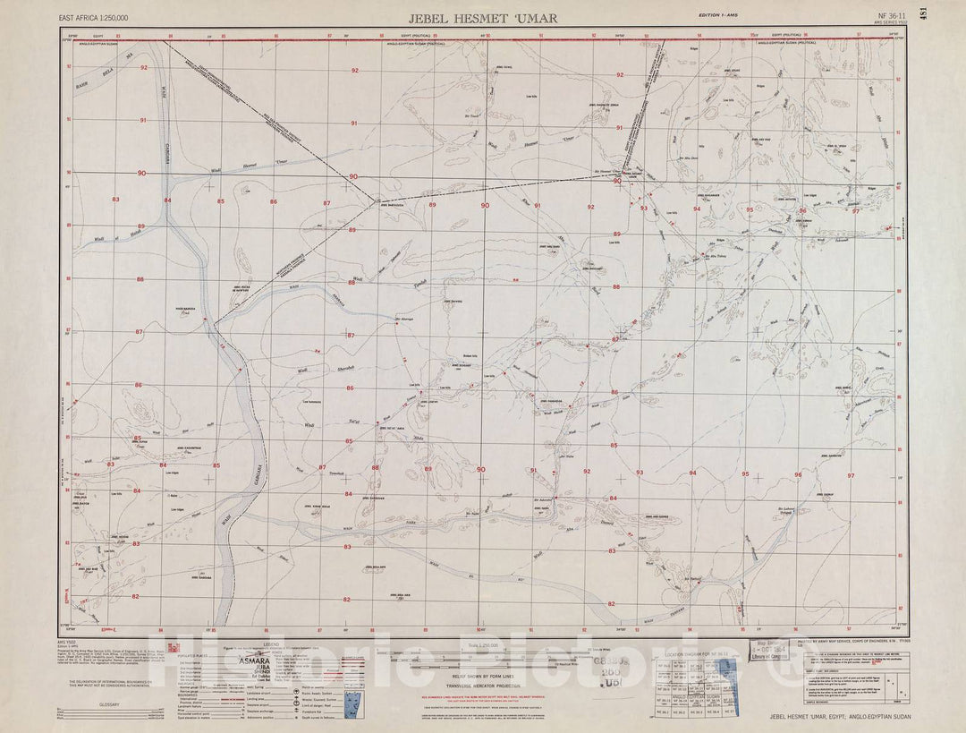 Historic 1954 Map - East Africa 1:250,000. - Jebel Hesmet 'Umar