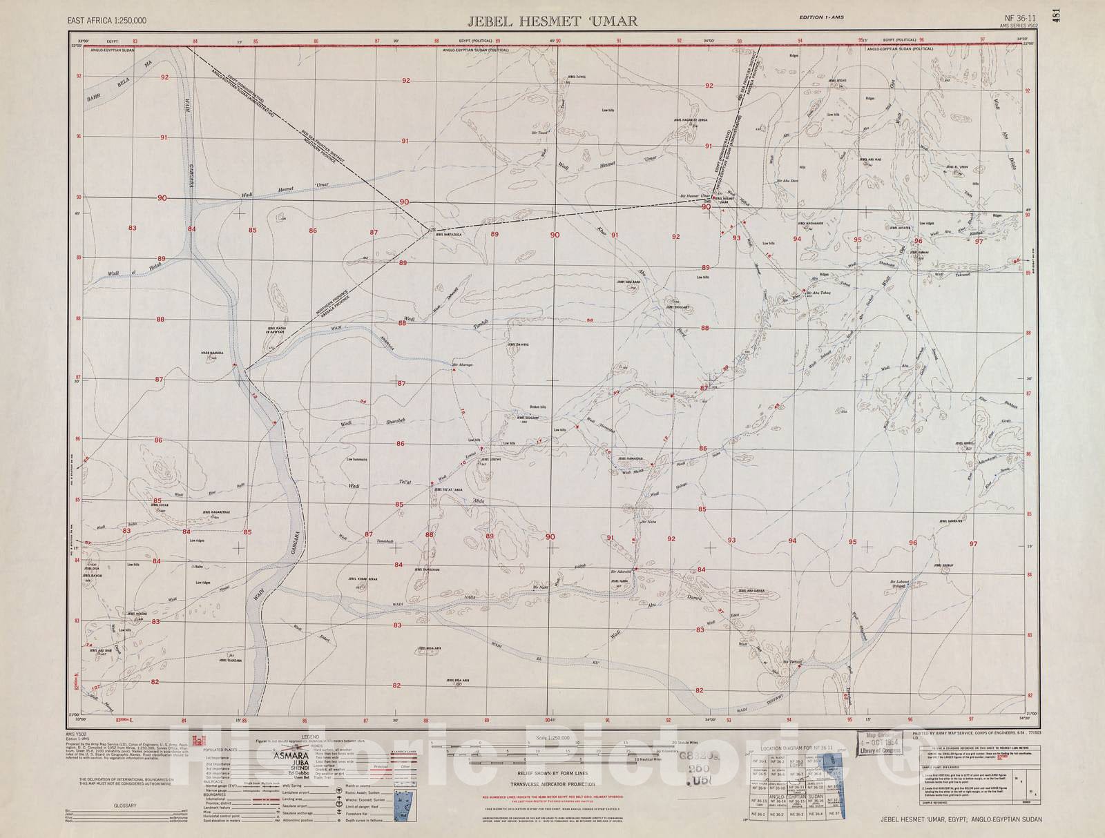 Historic 1954 Map - East Africa 1:250,000. - Jebel Hesmet 'Umar