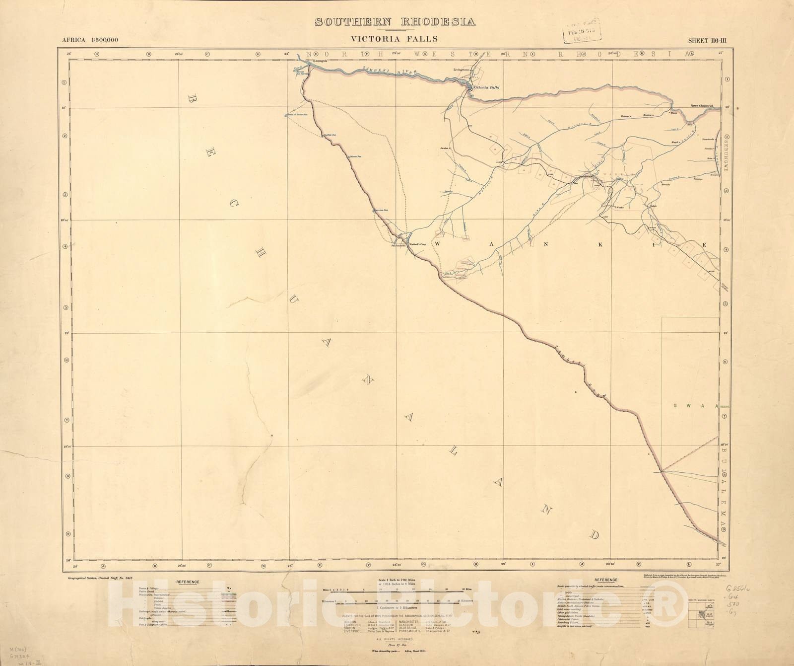 Historic 1909 Map - Southern Rhodesia, Africa. - Southern Rhodesia (Victoria Falls)