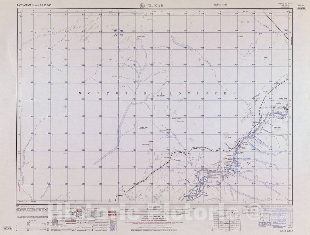 Historic 1954 Map - East Africa 1:250,000. - El Kab