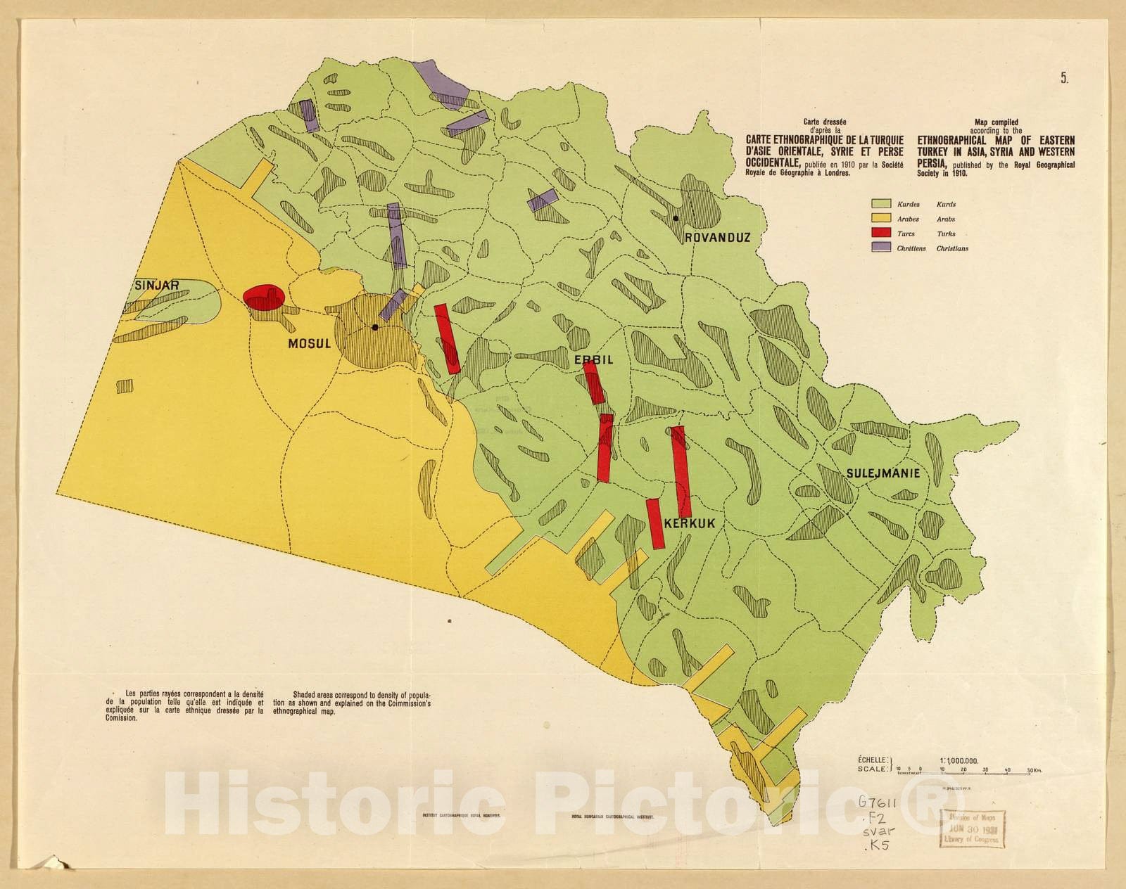 Historic 1924 Map - Border Maps of Iran & Turkey - Sheet 5: Ethnographical map of Eastern Turkey in Asia, 1910