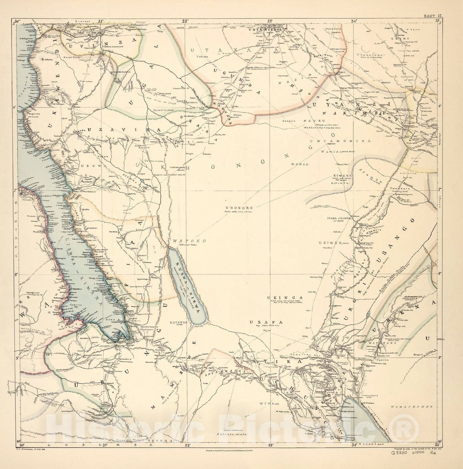 Historic 1881 Map - A map of Eastern Equatorial Africa - East 17