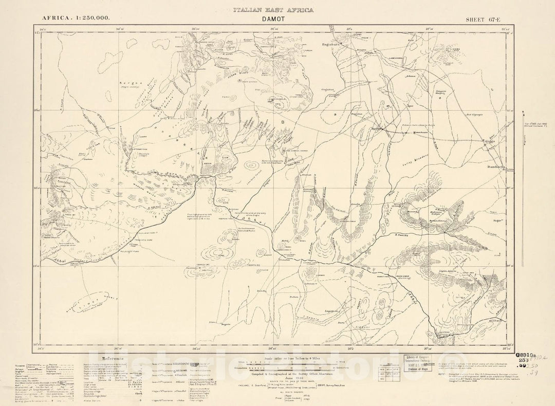 Historic 1909 Map - Sudan 1:250,000 - Damot Sheet 67-E Jun 1940 - Anglo-Egyptian Sudan