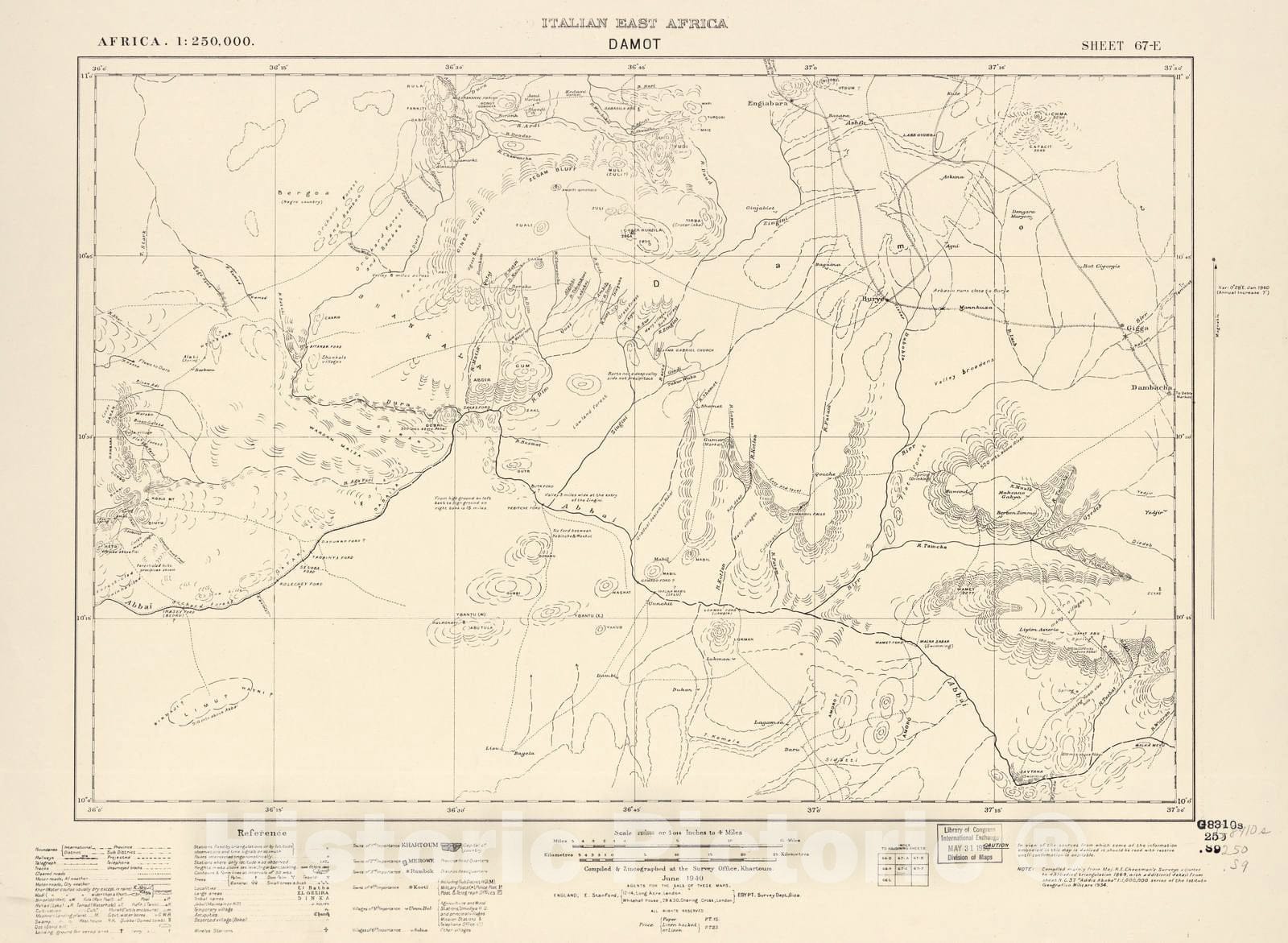 Historic 1909 Map - Sudan 1:250,000 - Damot Sheet 67-E Jun 1940 - Anglo-Egyptian Sudan