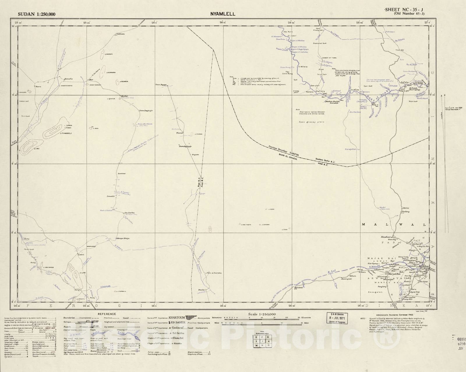 Historic 1909 Map - Sudan 1:250,000 - Nyamlell Sheet NC-35-J (Old Number 65-J; No Month) 1968 - Anglo-Egyptian Sudan