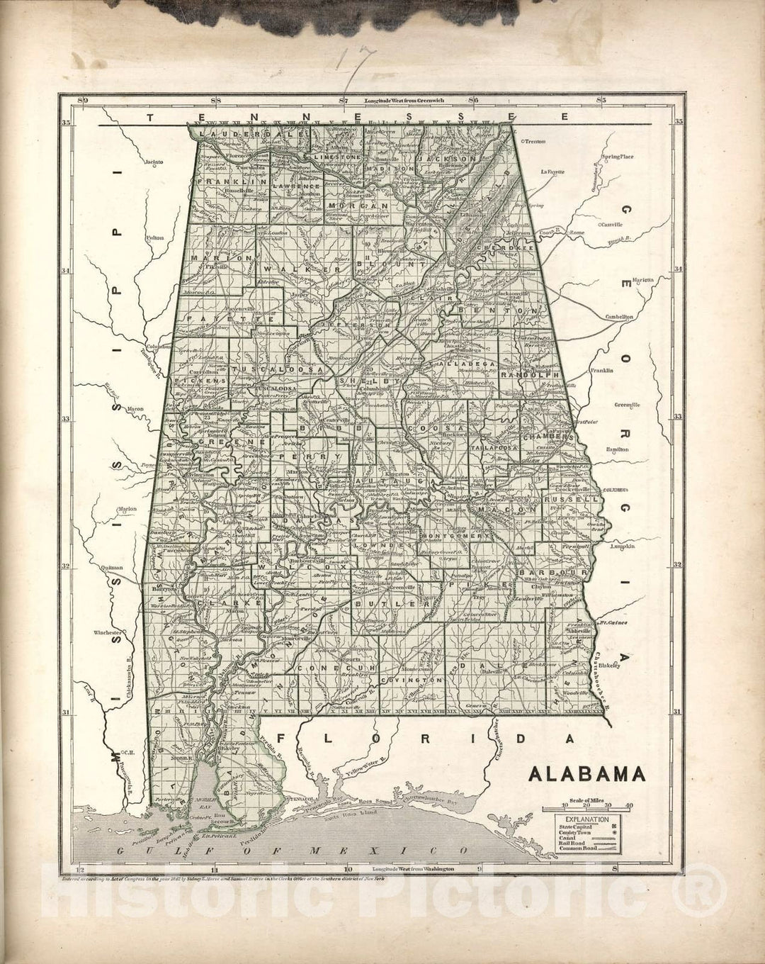 Historic 1842 Map - Morse's North American Atlas. - Alabama - Morse's cerographic maps