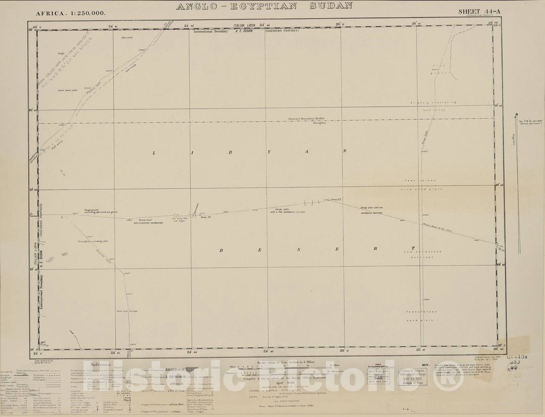 Historic 1909 Map - Sudan 1:250,000 - Libyan Desert Sheet 44-A Apr 1942 - Anglo-Egyptian Sudan