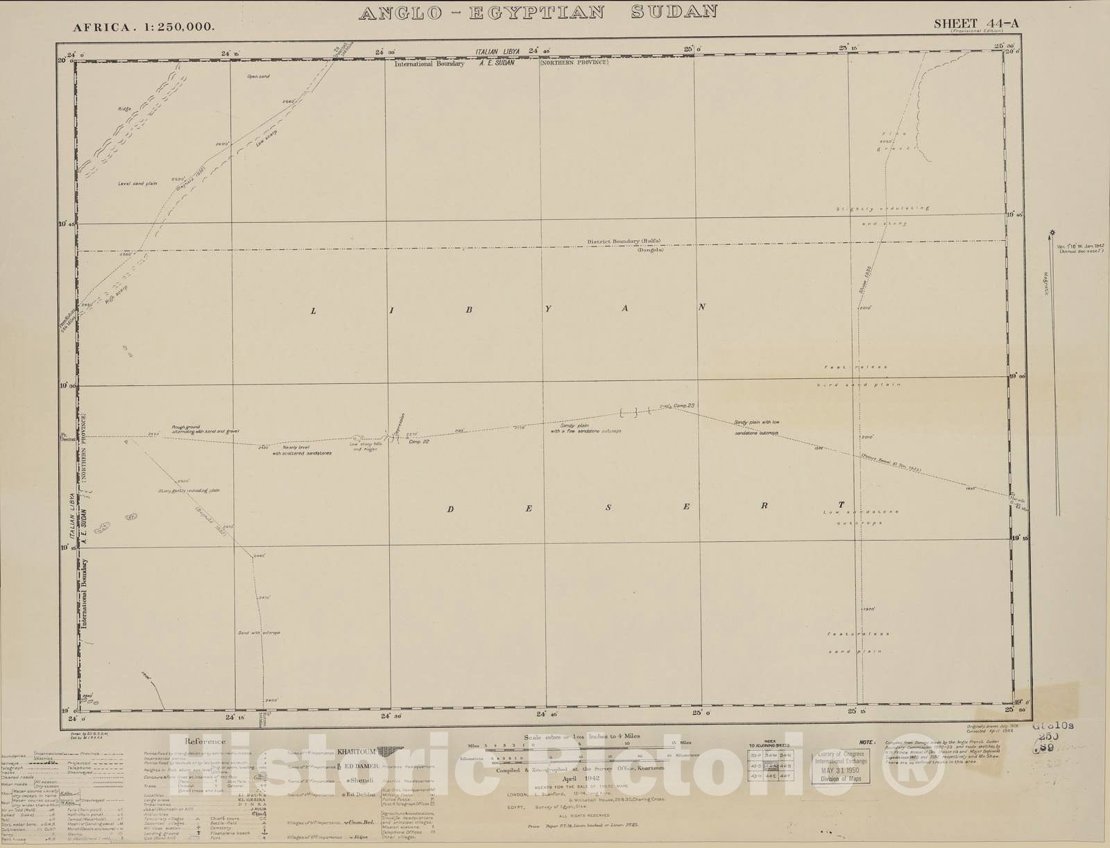 Historic 1909 Map - Sudan 1:250,000 - Libyan Desert Sheet 44-A Apr 1942 - Anglo-Egyptian Sudan