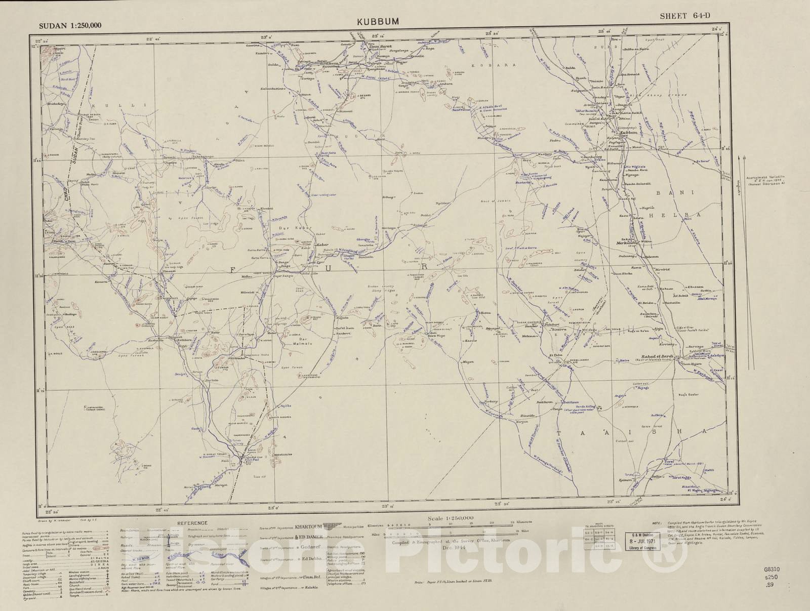 Historic 1909 Map - Sudan 1:250,000 - Kubbum Sheet 64-D Dec 1944 - Anglo-Egyptian Sudan