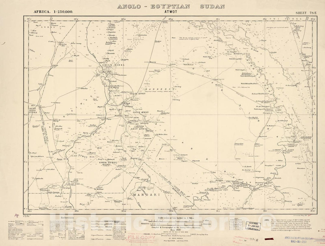 Historic 1909 Map - Sudan 1:250,000 - Atwot Sheet 78-E Dec 1930 - Anglo-Egyptian Sudan