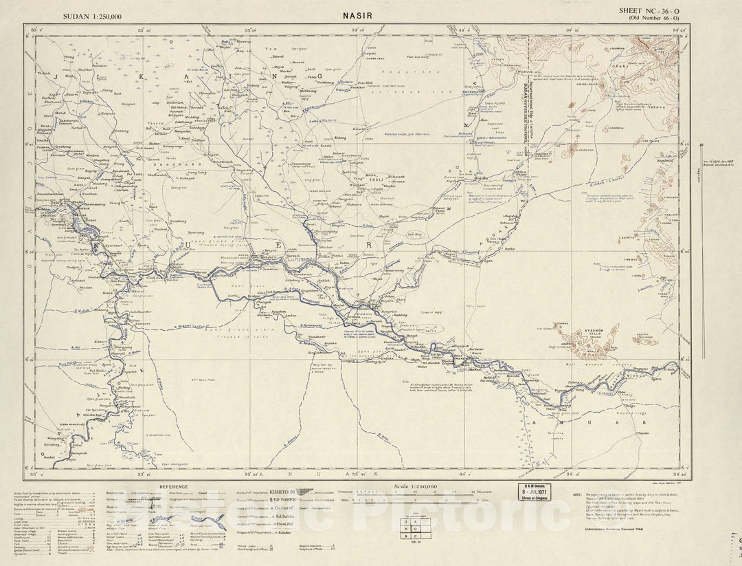 Historic 1909 Map - Sudan 1:250,000 - Nasir Sheet NC-36-O (Old Number 66-O; No Month) 1966 - Anglo-Egyptian Sudan