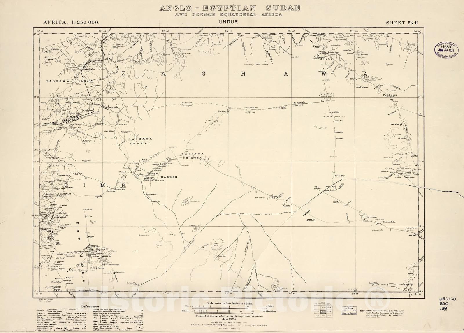 Historic 1909 Map - Sudan 1:250,000 - Undur Sheet 53-H Jun 1924 - Anglo-Egyptian Sudan