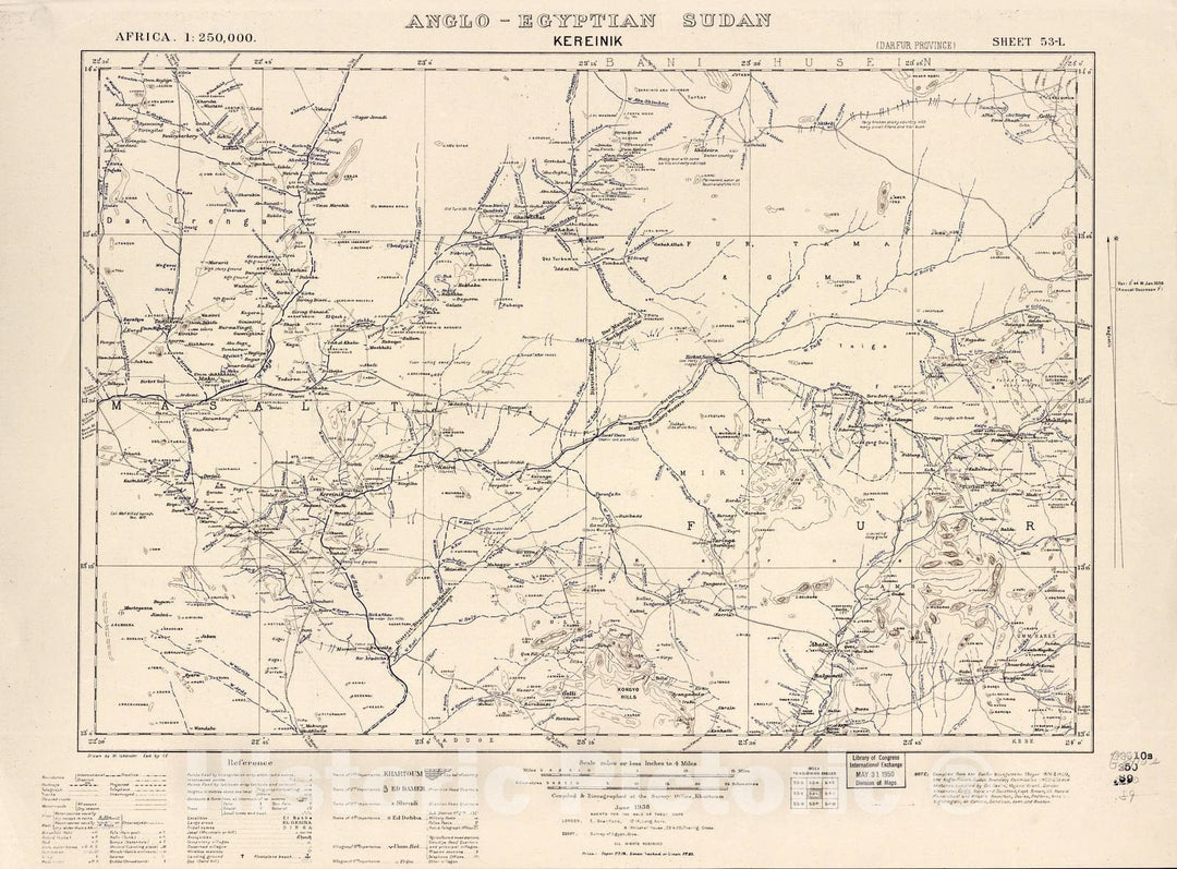 Historic 1909 Map - Sudan 1:250,000 - Kereinik Sheet 53-L Jun 1938 - Anglo-Egyptian Sudan