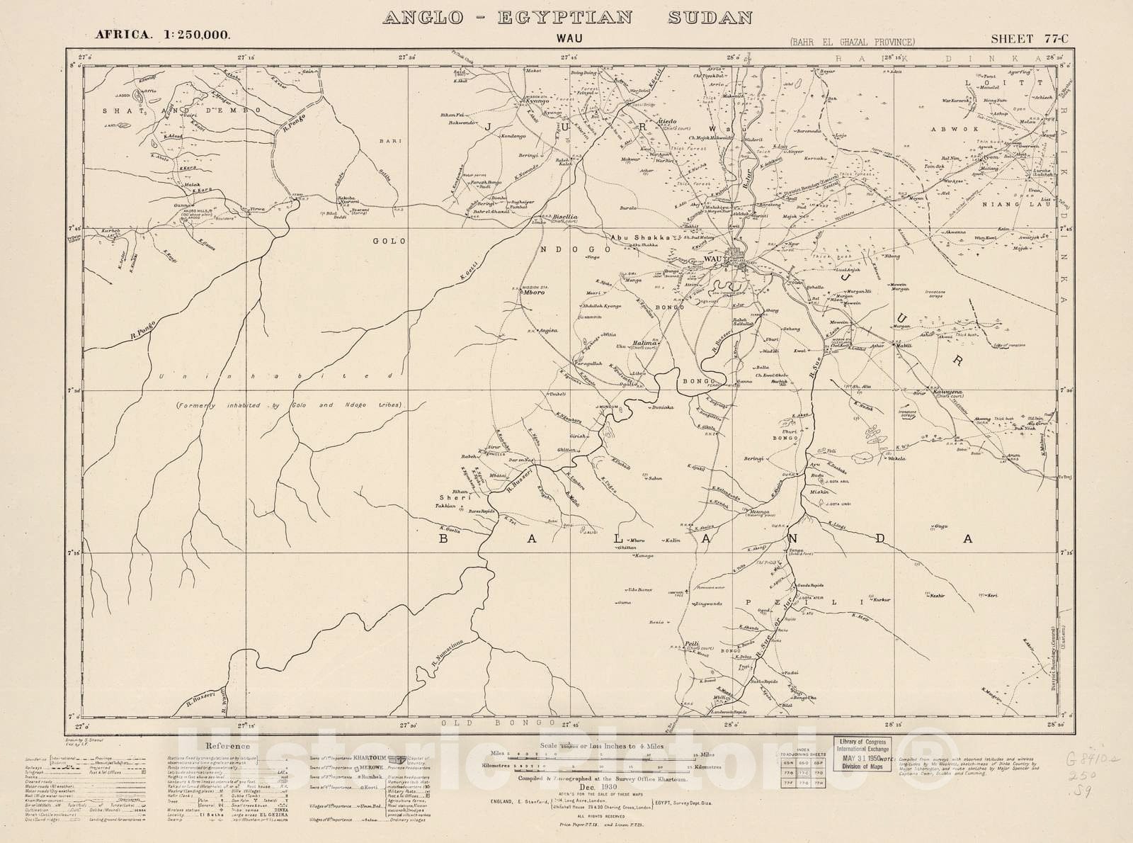 Historic 1909 Map - Sudan 1:250,000 - Wau Sheet 77-C Dec 1930 - Anglo-Egyptian Sudan 2