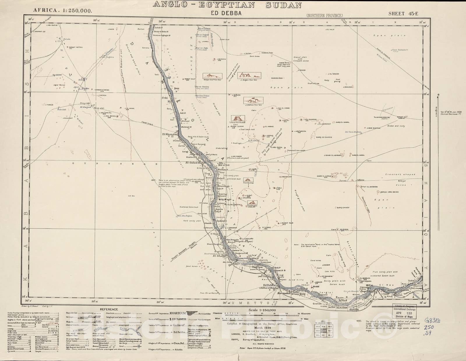 Historic 1909 Map - Sudan 1:250,000 - Ed Debba Sheet 45-E Mar 1938 - Anglo-Egyptian Sudan