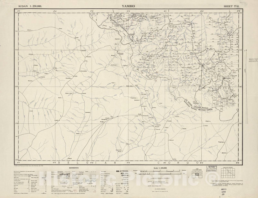 Historic 1909 Map - Sudan 1:250,000 - Yambio Sheet 77-O Jul 1954 - Anglo-Egyptian Sudan