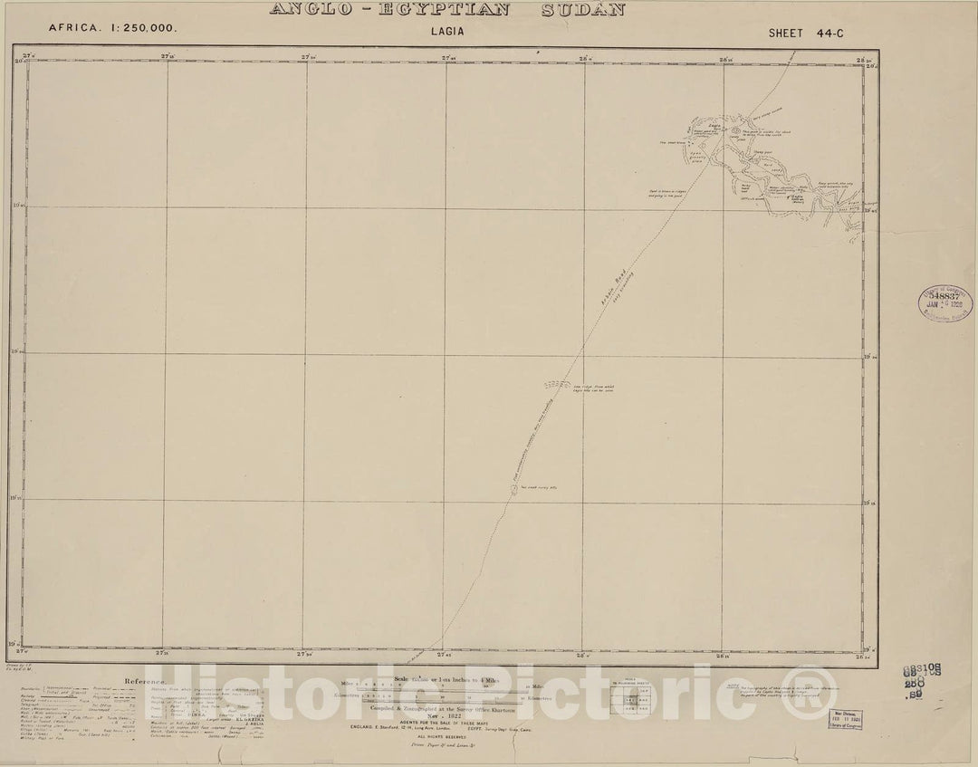 Historic 1909 Map - Sudan 1:250,000 - Lagia Sheet 44-C Nov 1922 - Anglo-Egyptian Sudan