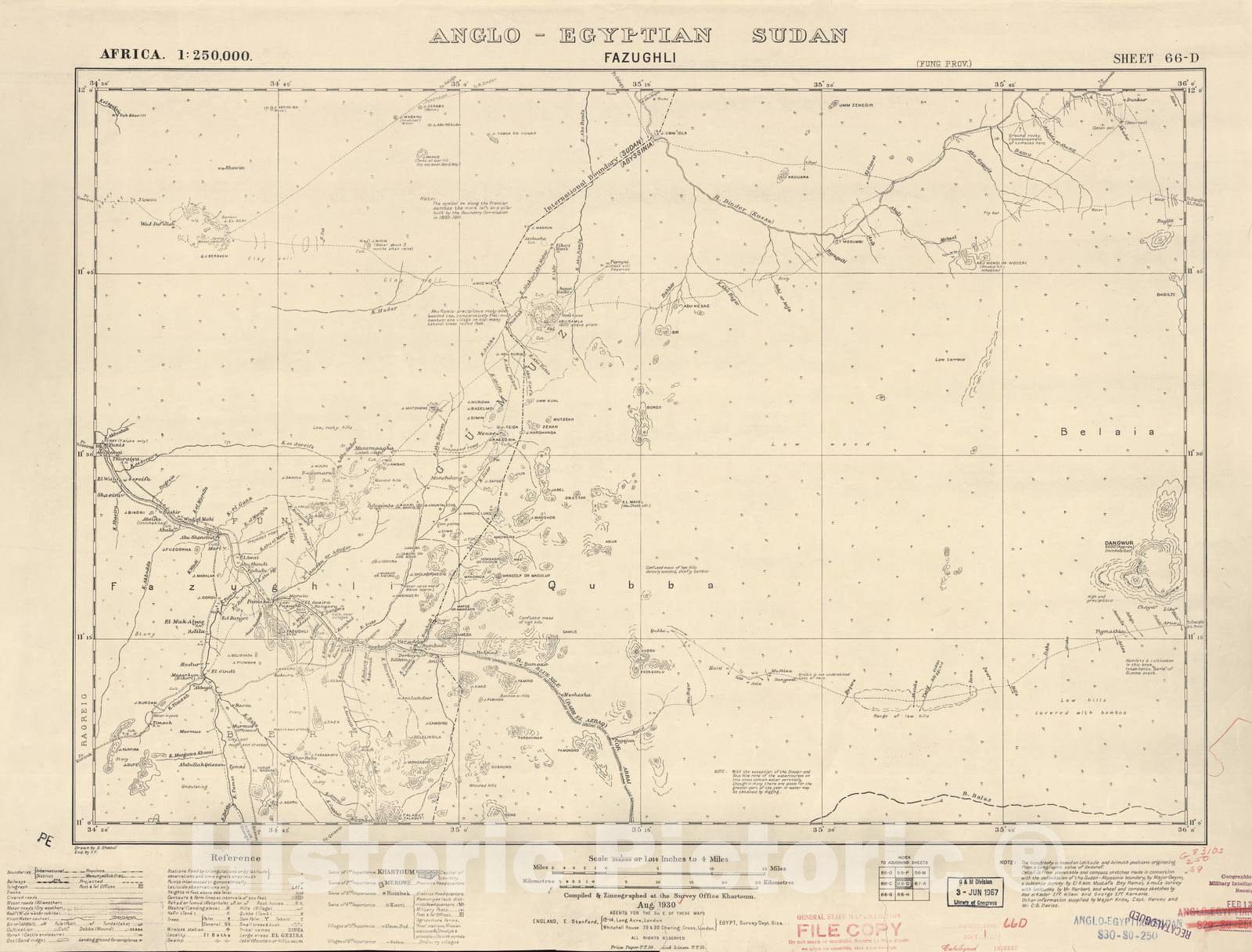 Historic 1909 Map - Sudan 1:250,000 - Fazughli Sheet 66-D Aug 1930 - Anglo-Egyptian Sudan