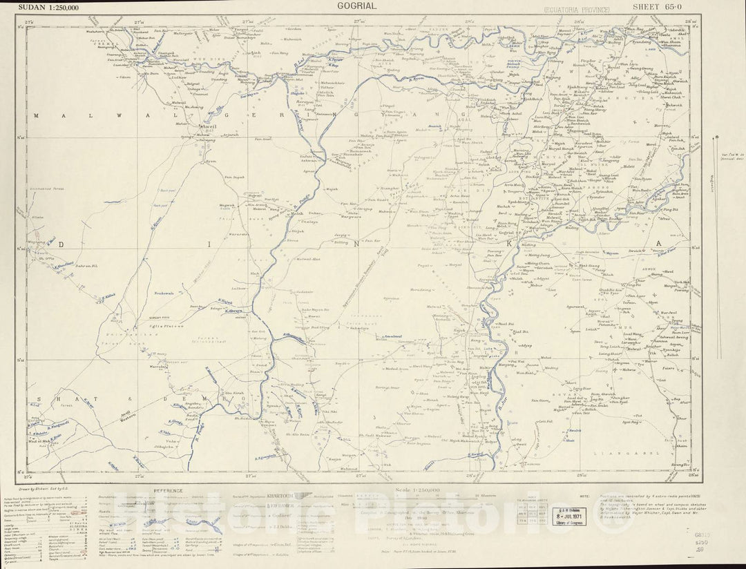 Historic 1909 Map - Sudan 1:250,000 - Gogrial Sheet 65-O Dec 1940 - Anglo-Egyptian Sudan 2