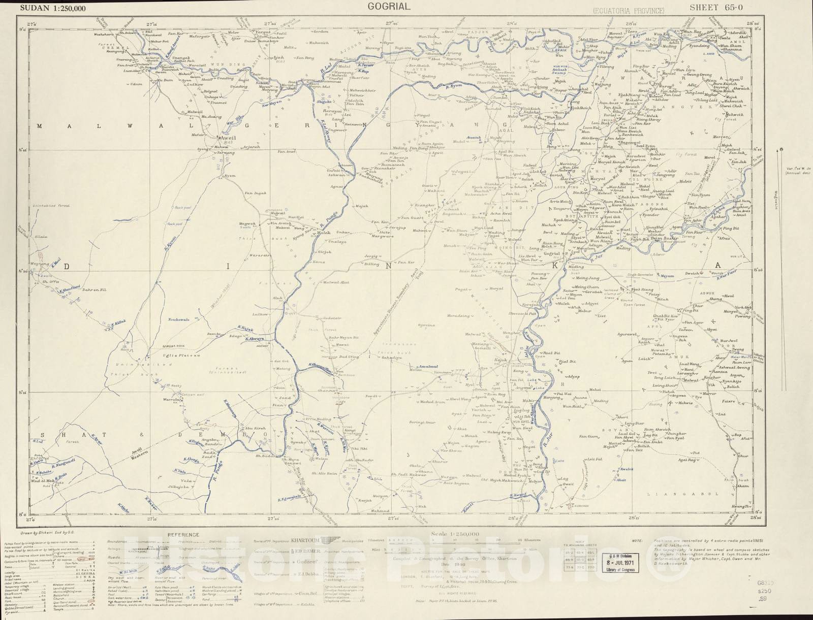 Historic 1909 Map - Sudan 1:250,000 - Gogrial Sheet 65-O Dec 1940 - Anglo-Egyptian Sudan 2