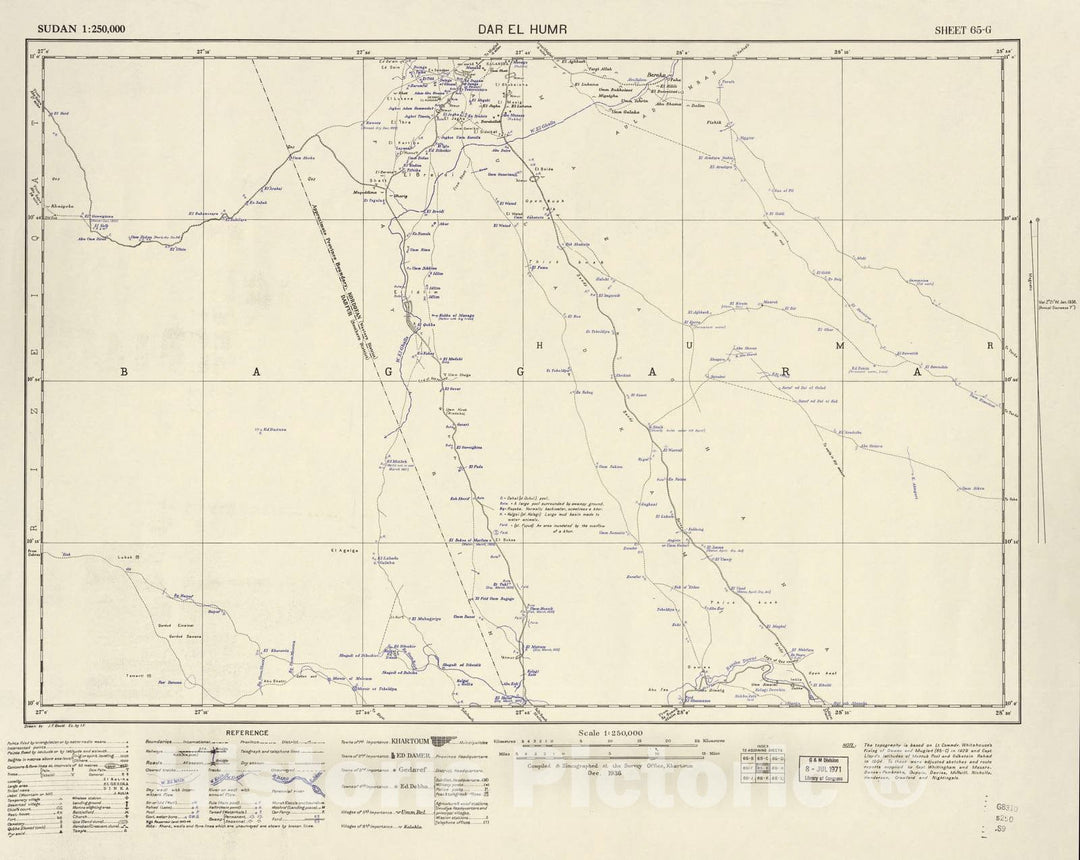 Historic 1909 Map - Sudan 1:250,000 - DAR El Humr Sheet 65-G Dec 1936 - Anglo-Egyptian Sudan 1