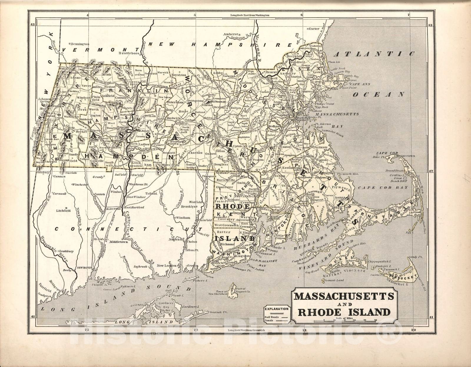 Historic 1842 Map - Morse's North American Atlas. - Massachusetts & Rhode Island - Morse's cerographic maps