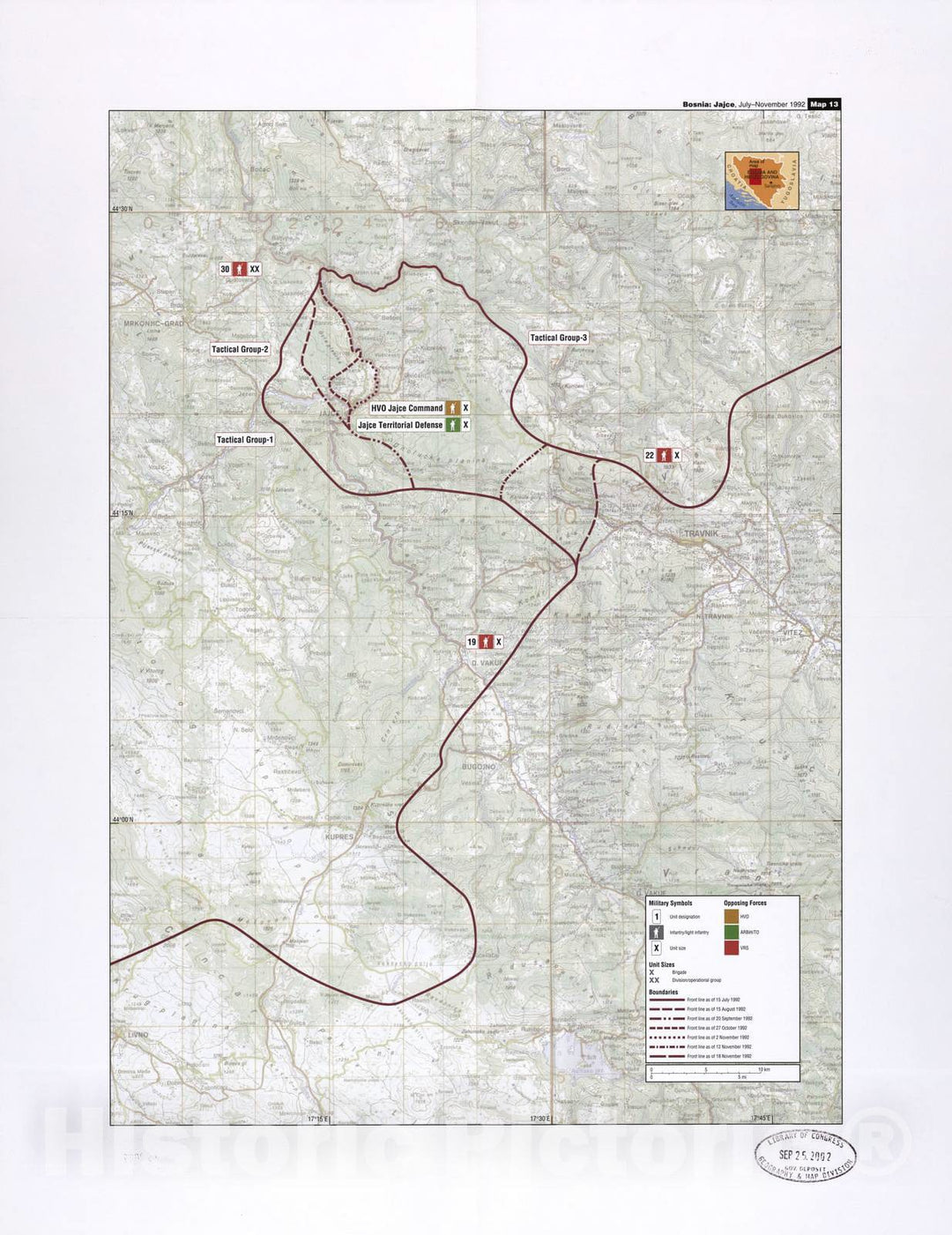 Historic 2002 Map - Balkan battlegrounds - Bosnia: Jajce, July-November 1992