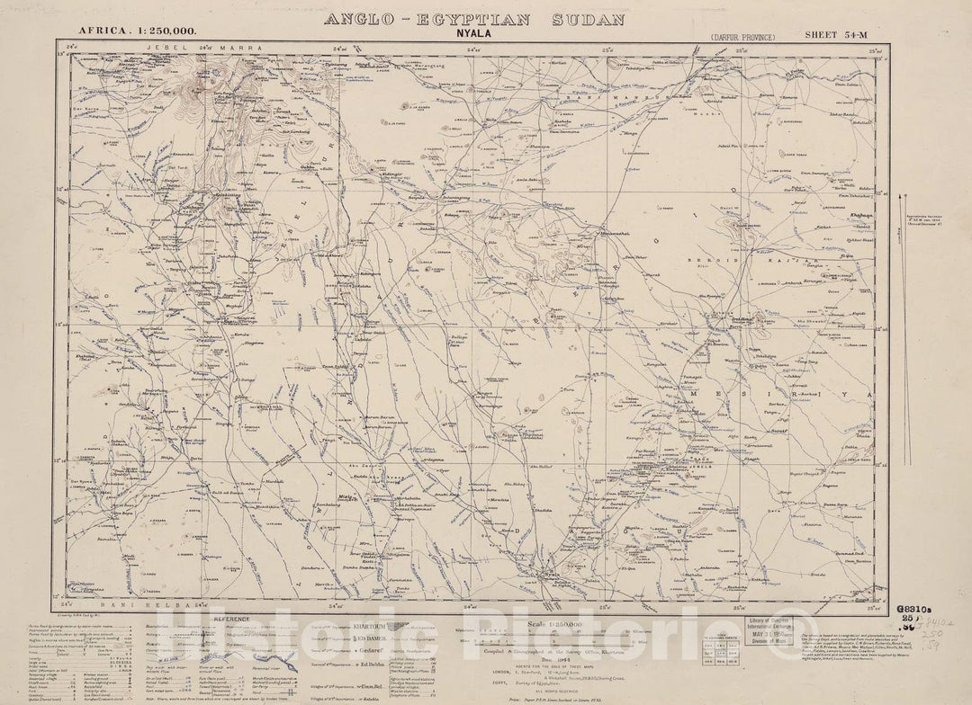 Historic 1909 Map - Sudan 1:250,000 - Nyala Sheet 54-M Dec 1944 - Anglo-Egyptian Sudan