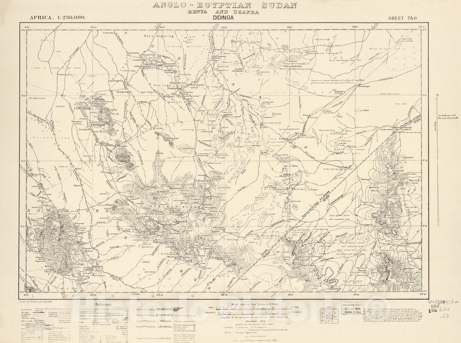 Historic 1909 Map - Sudan 1:250,000 - Didinga Sheet 78-O Dec 1941 - Anglo-Egyptian Sudan