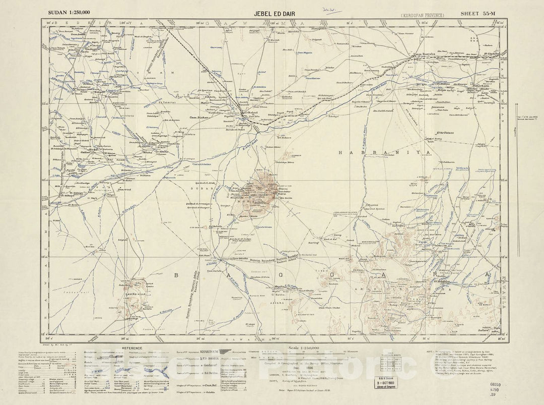 Historic 1909 Map - Sudan 1:250,000 - Jebel Ed Dair Sheet 55-M Dec 1936 - Anglo-Egyptian Sudan