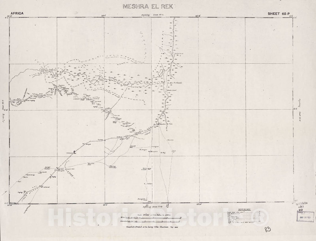 Historic 1909 Map - Sudan 1:250,000 - Meshra El Rek Sheet 65-P Sep 1909 - Anglo-Egyptian Sudan