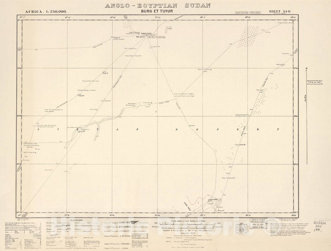 Historic 1909 Map - Sudan 1:250,000 - Burg Et Tuyur Sheet 34-O Dec 1942 - Anglo-Egyptian Sudan