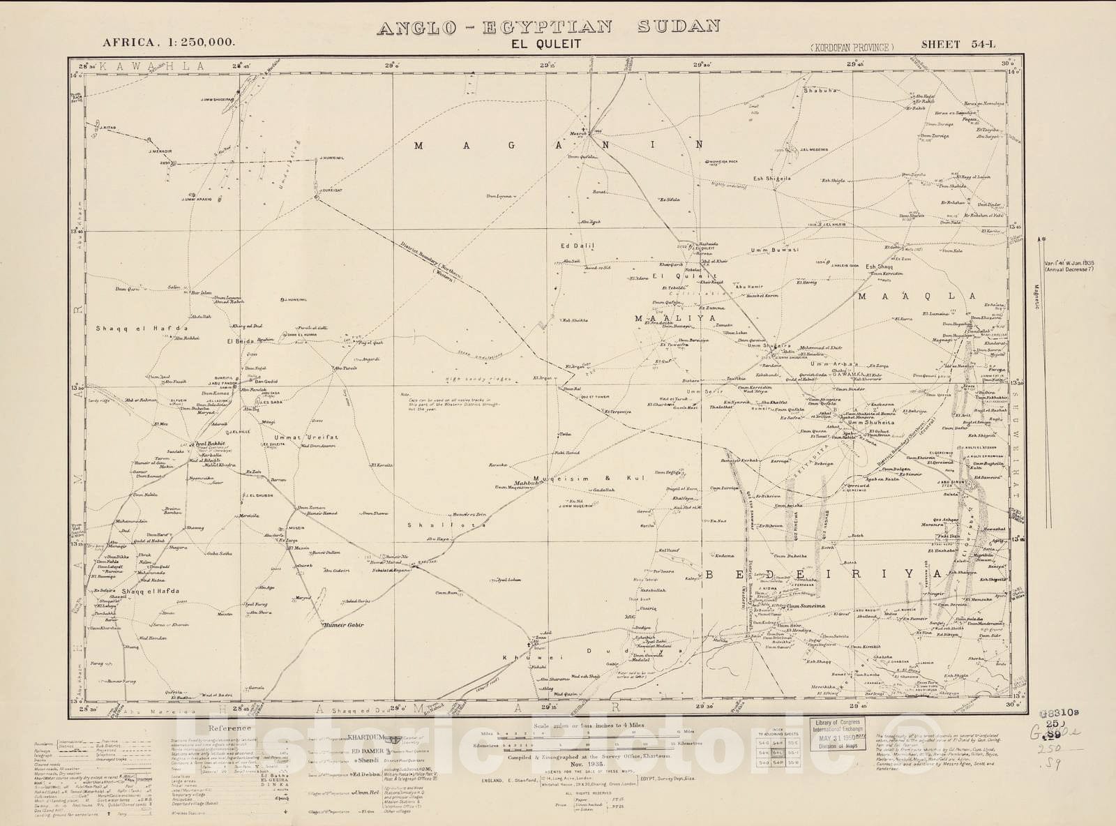 Historic 1909 Map - Sudan 1:250,000 - El Quleit Sheet 54-L Nov 1937 - Anglo-Egyptian Sudan