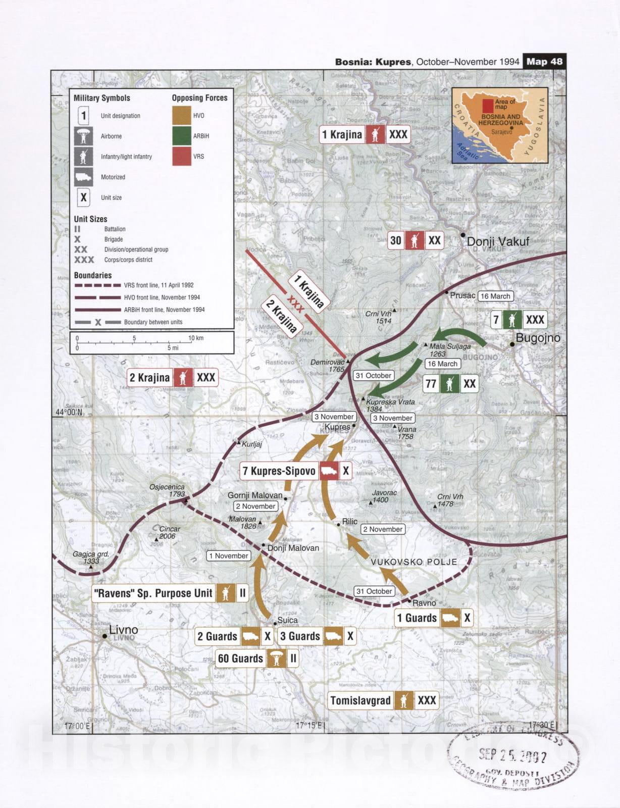 Historic 2002 Map - Balkan battlegrounds - Bosnia: Kupres, October-November 1994