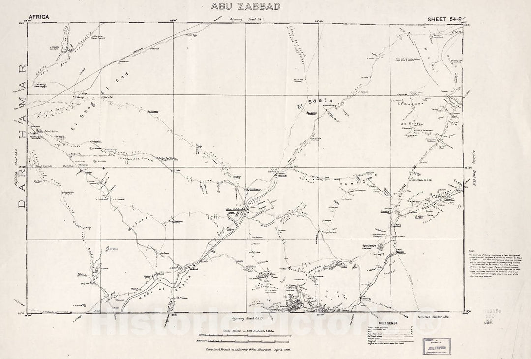 Historic 1909 Map - Sudan 1:250,000 - Abu Zabbad Sheet 54-P Apr 1909 - Anglo-Egyptian Sudan