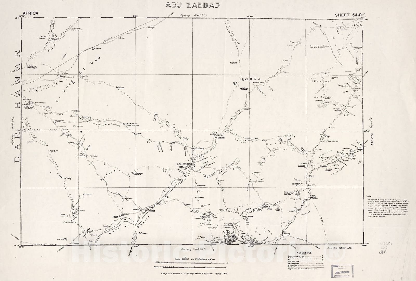 Historic 1909 Map - Sudan 1:250,000 - Abu Zabbad Sheet 54-P Apr 1909 - Anglo-Egyptian Sudan