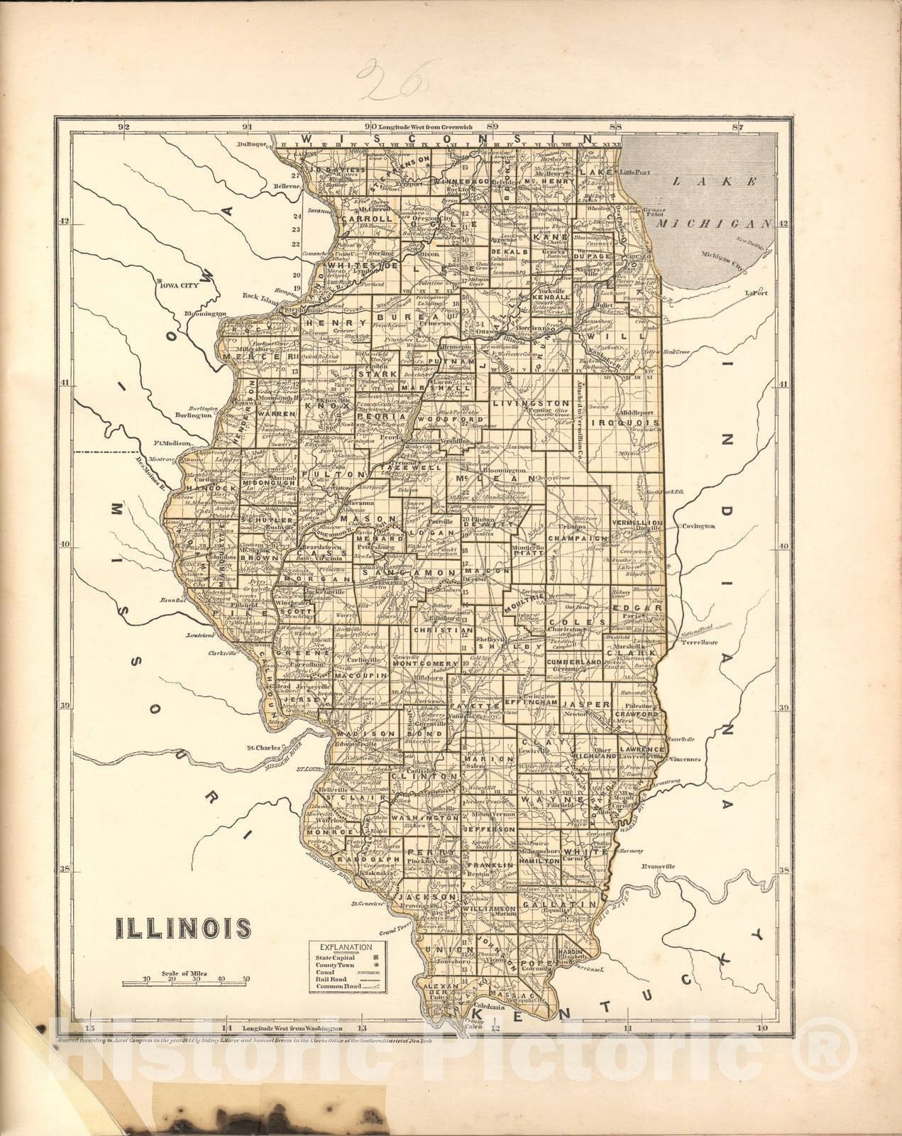 Historic 1842 Map - Morse's North American Atlas. - Illinois - Morse's cerographic maps