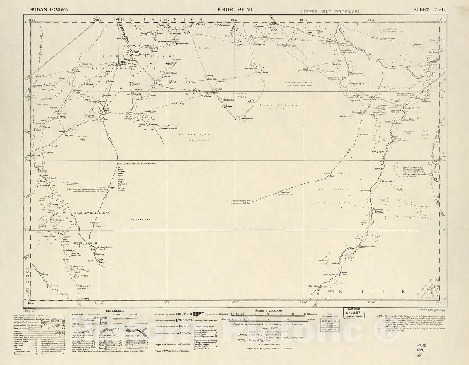 Historic 1909 Map - Sudan 1:250,000 - Khor Geni Sheet 78-B Jun 1932 - Anglo-Egyptian Sudan