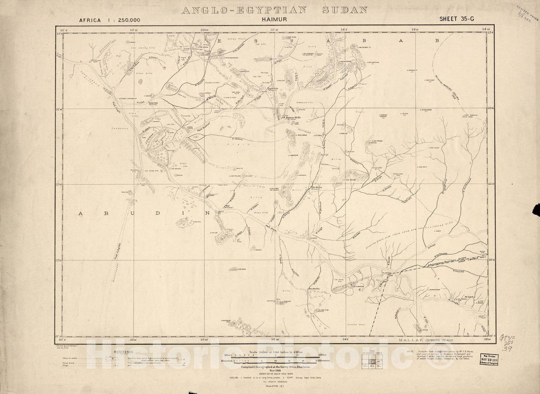 Historic 1909 Map - Sudan 1:250,000 - Haimur Sheet 35-G Nov 1918 - Anglo-Egyptian Sudan